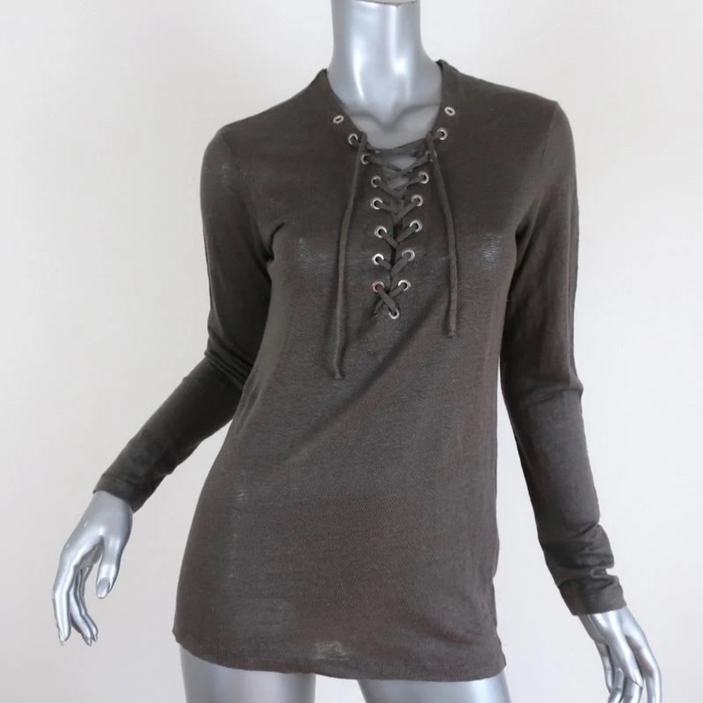 IRO Charcoal Lace-Up Long Sleeve linen Top